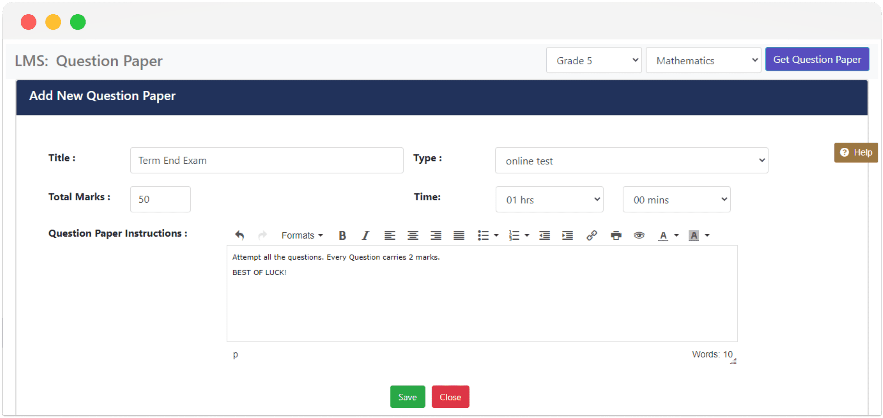 create question paper in EduCloud